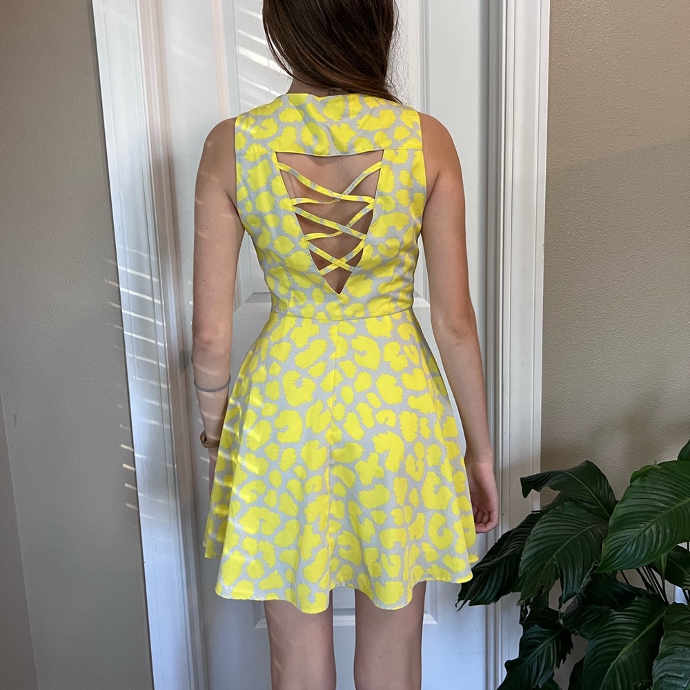 Yellow and gray mini summer dress XS sleeveless